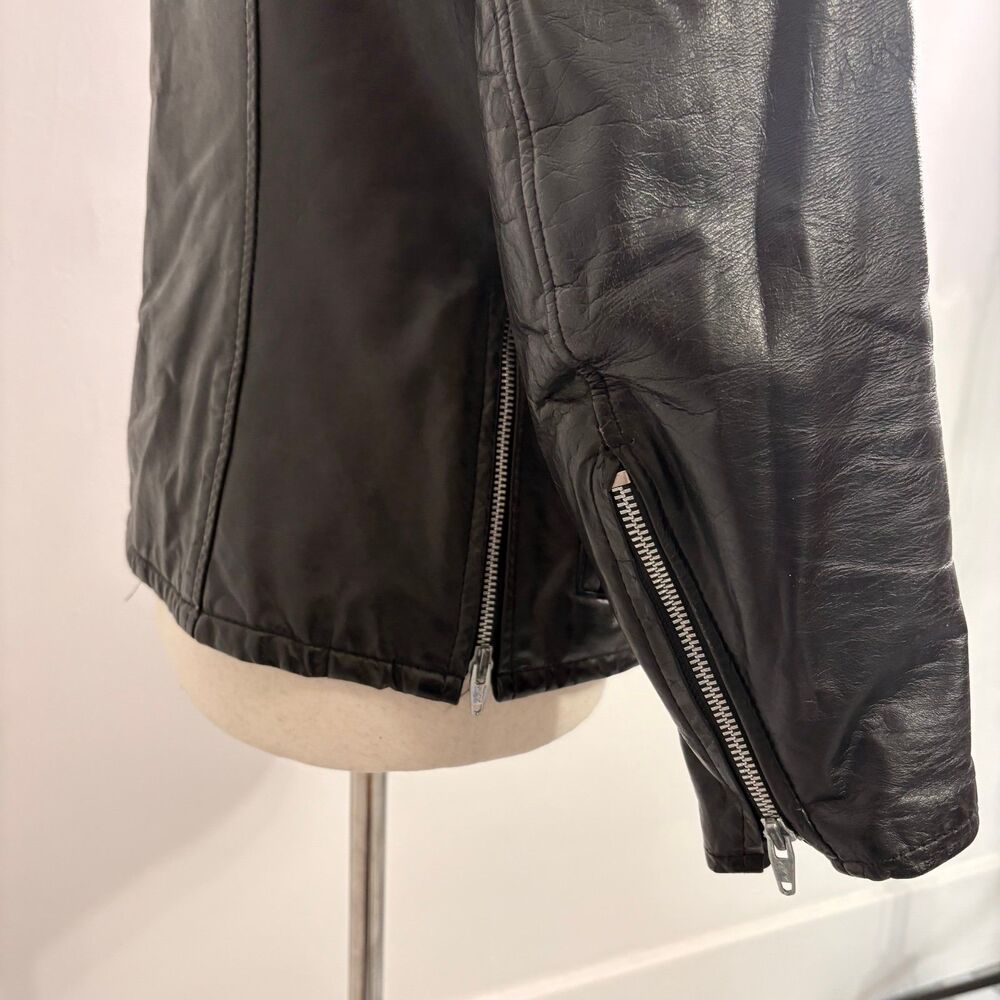 Vintage 70s Black Leather Motorcycle Jacket Sz 15 - Picture 4 of 12